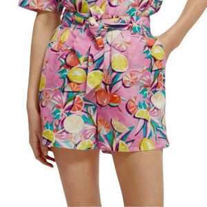Anthropologie Scotch & Soda Linen Blend High Waist Fruit Shorts Pink Size XS NWT